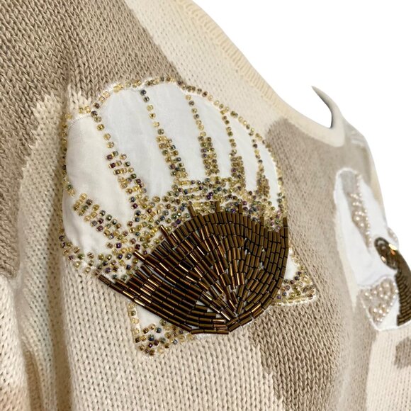 '89 IB Diffusion Embellished Beaded Seashell Sweater Womens SZ M - Hong Kong - Picture 7 of 13